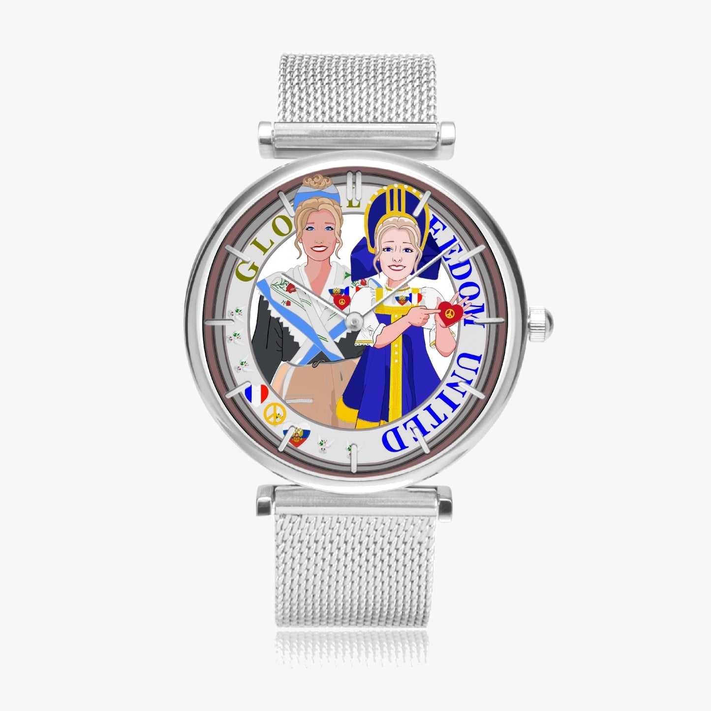 GLOBAL FREEDOM UNITED©  New Stylish Ultra-Thin Quartz Watch (With Indicators) Women French & Russia V2