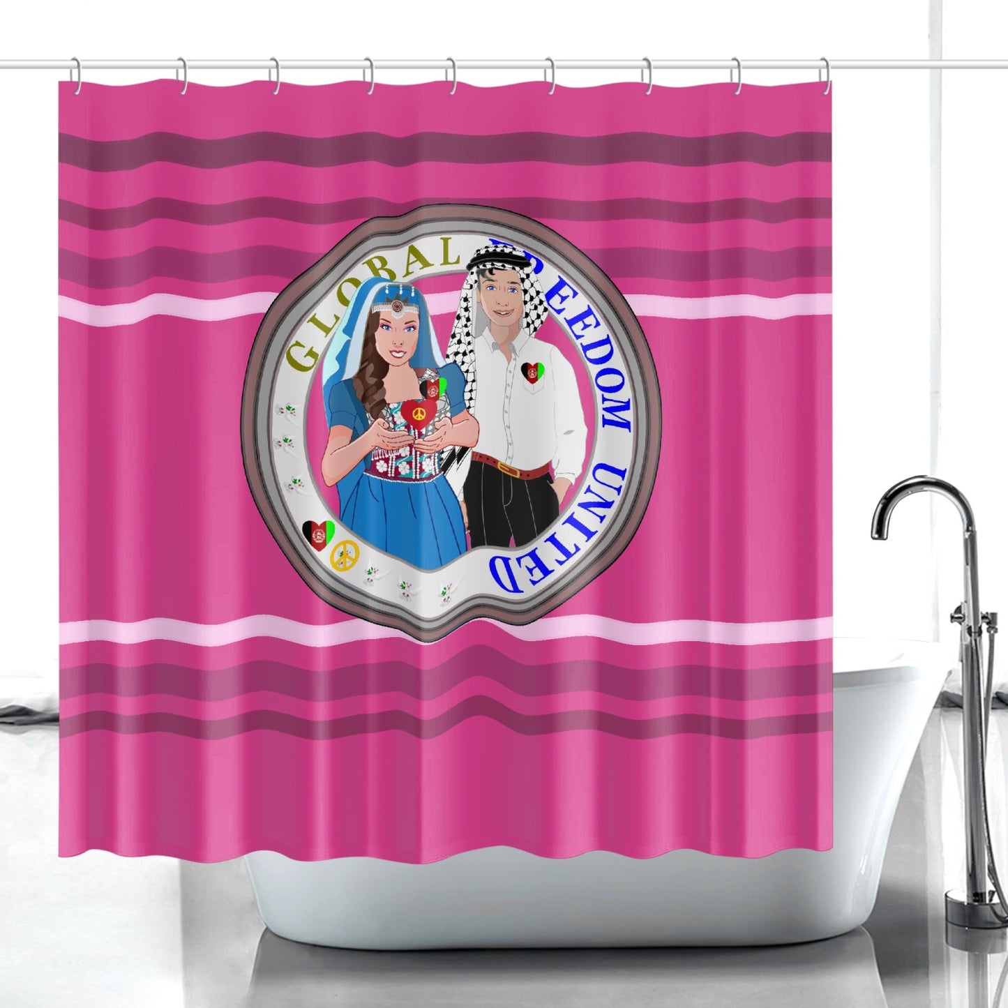 GLOBAL FREEDOM UNITED© Couple Afghanistan Pink2 Quick-drying Shower Curtain