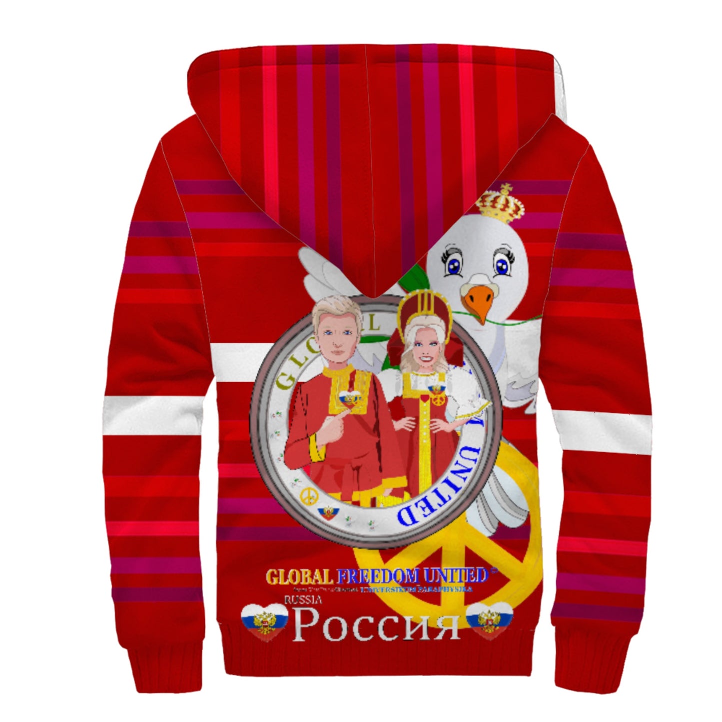 Plush Hoodie GLOBAL FREEDOM UNITED© Couple Russia Red