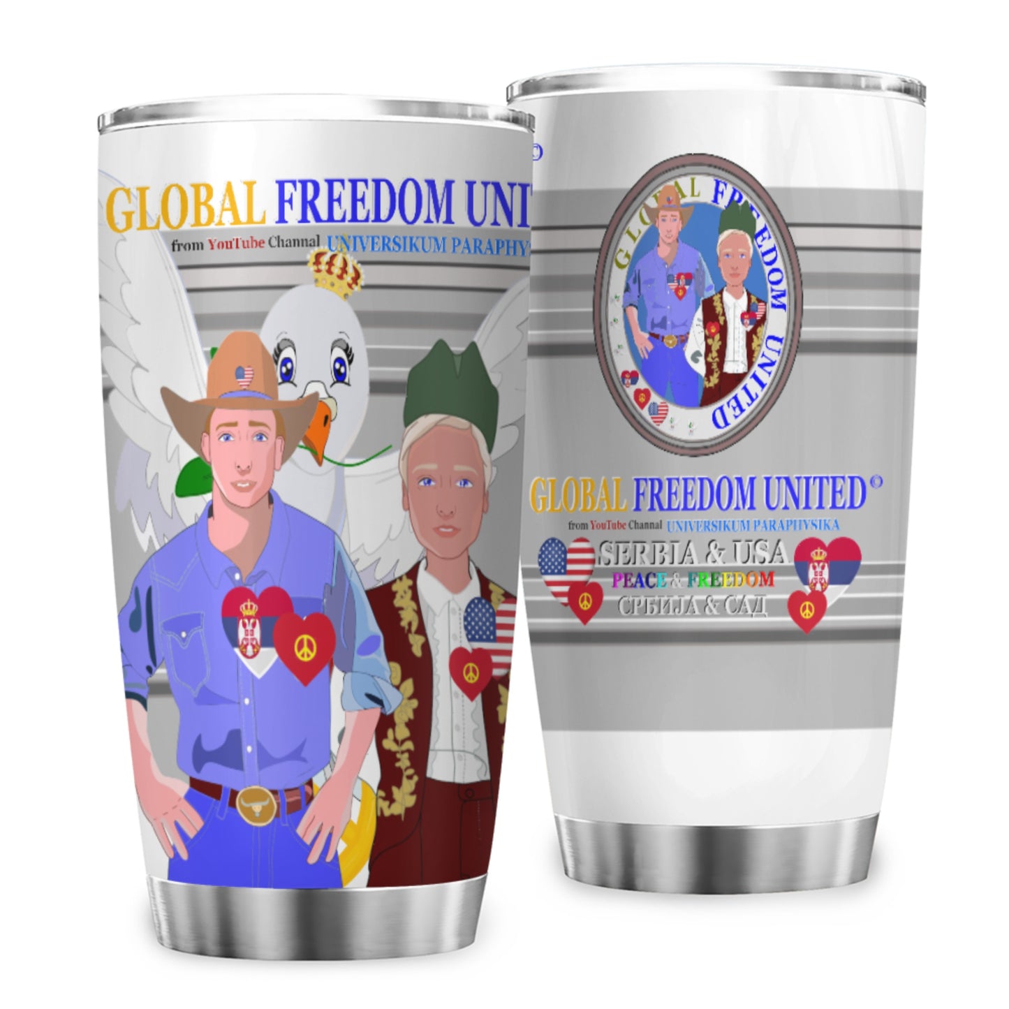 Tumbler GLOBAL FREEDOM UNITED© Men Serbia & USA Grey