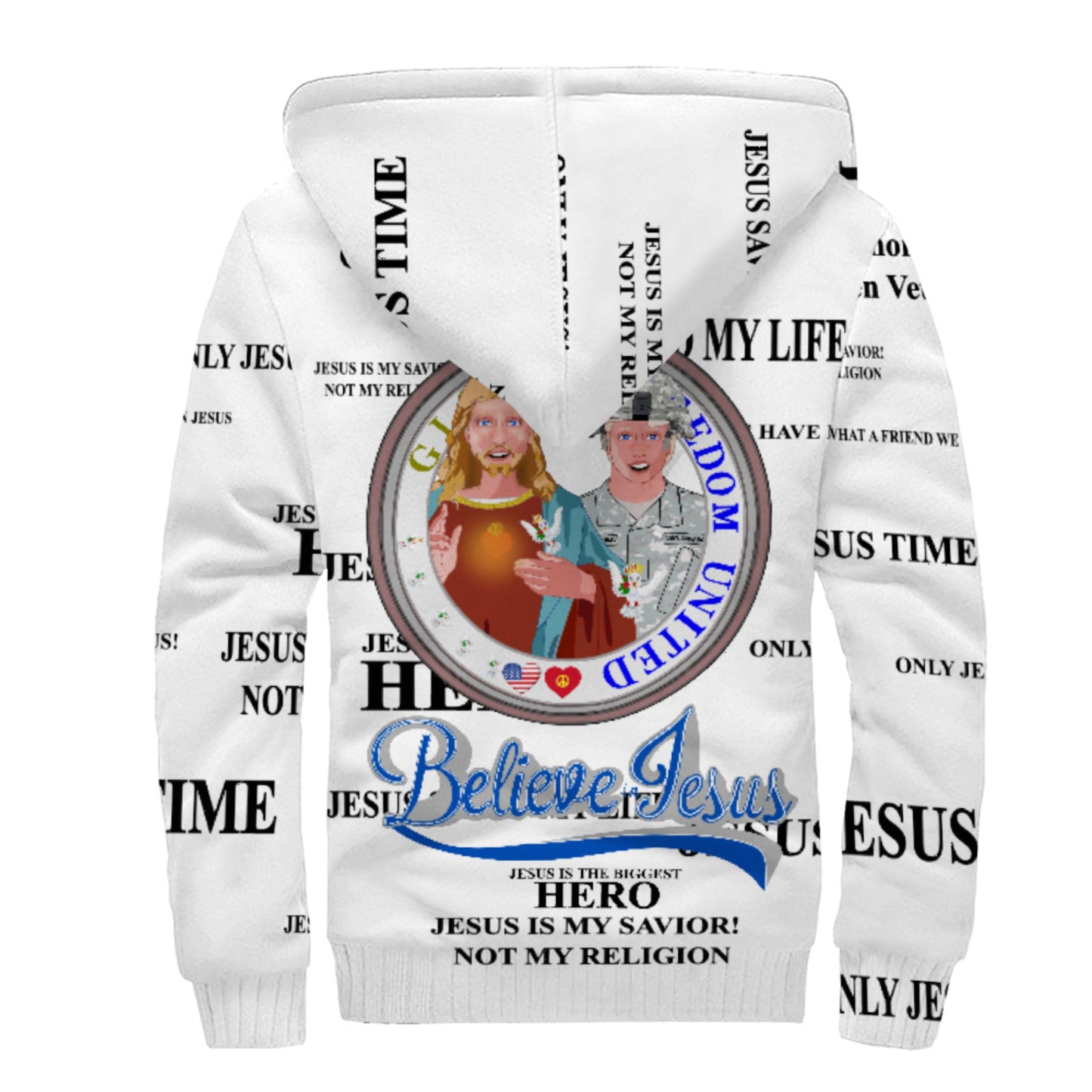 Plush Hoodie GLOBAL FREEDOM UNITED© Jesus Is A Hero Veteran For US American Soldiers Men