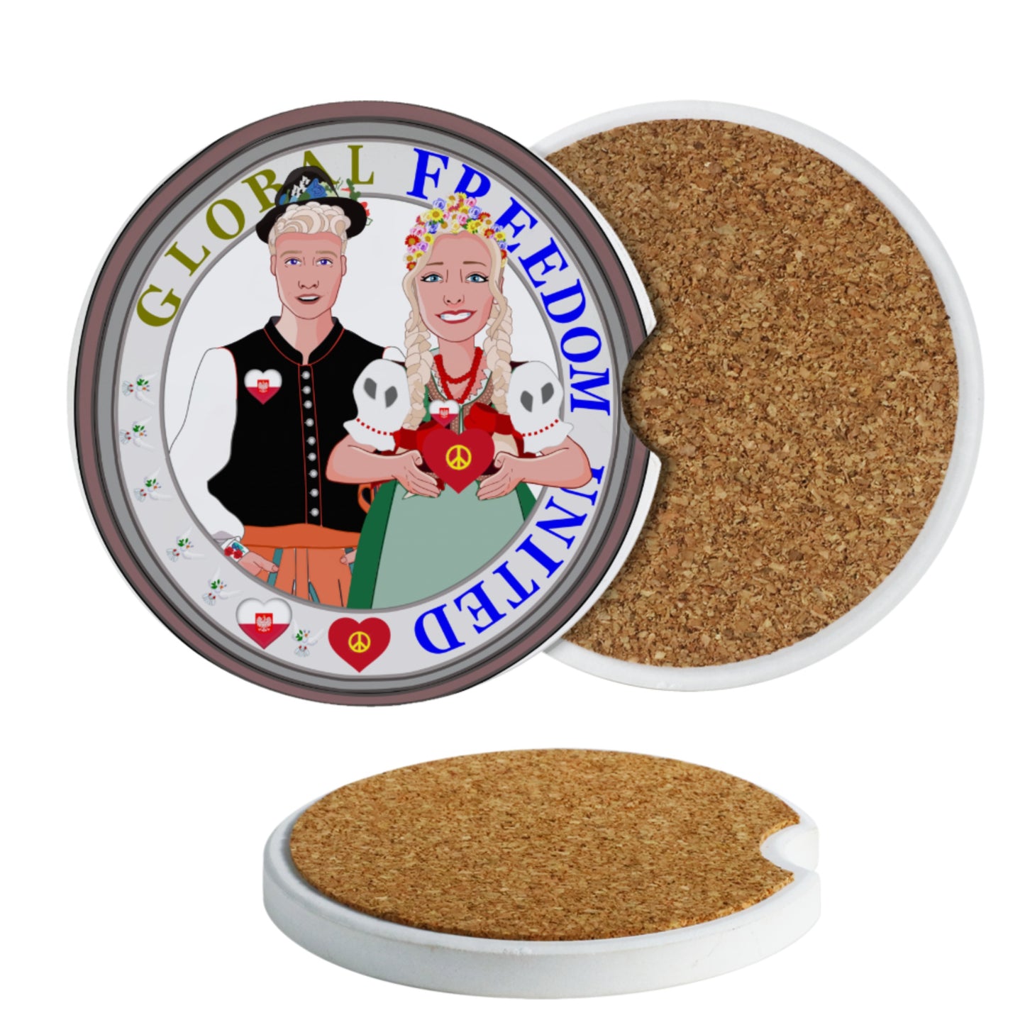 Ceramic Car Coaster GLOBAL FREEDOM UNITED© Couple Poland