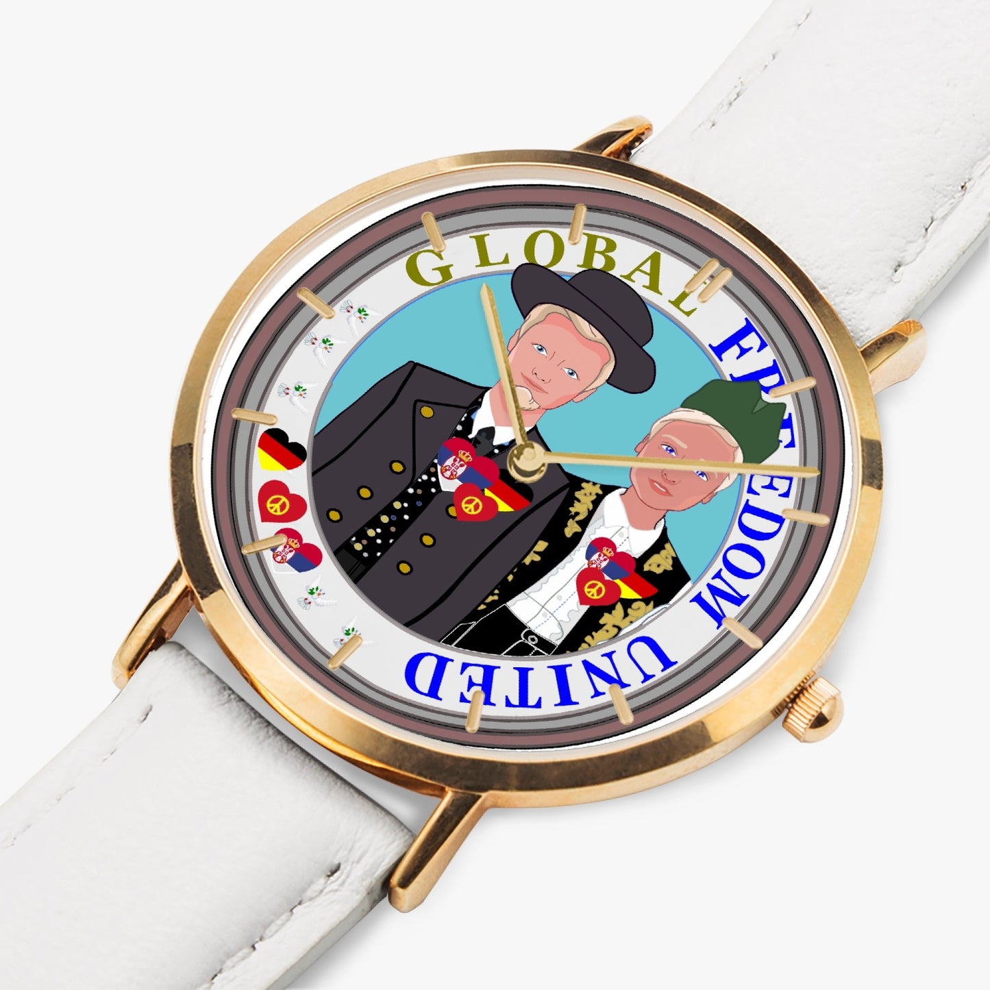 GLOBAL FREEDOM UNITED© Men Serbia & Germany V1Hot Selling Ultra-Thin Leather Strap Quartz Watch (Rose Gold With Indicators)