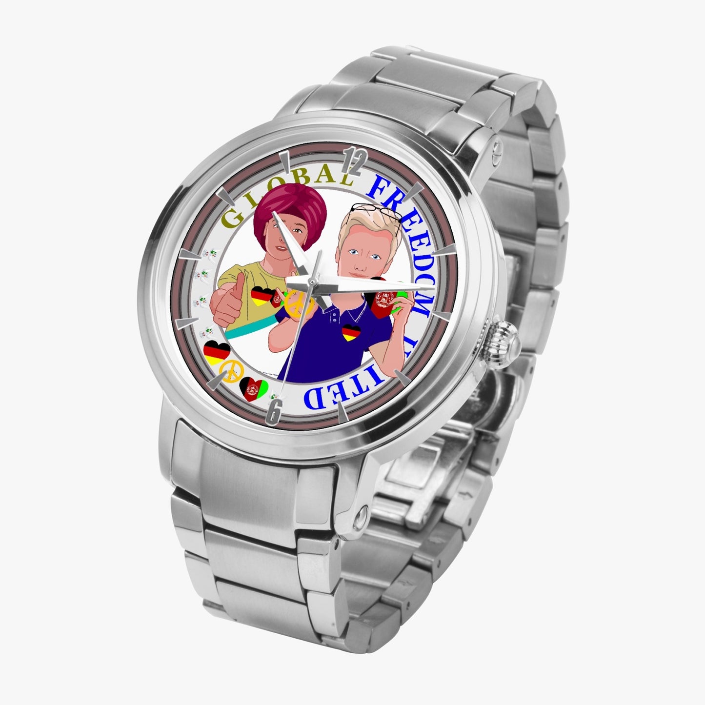 GLOBAL FREEDOM UNITED© New Steel Strap Automatic Watch (With Indicators) Men Afghanistan & Germany V2