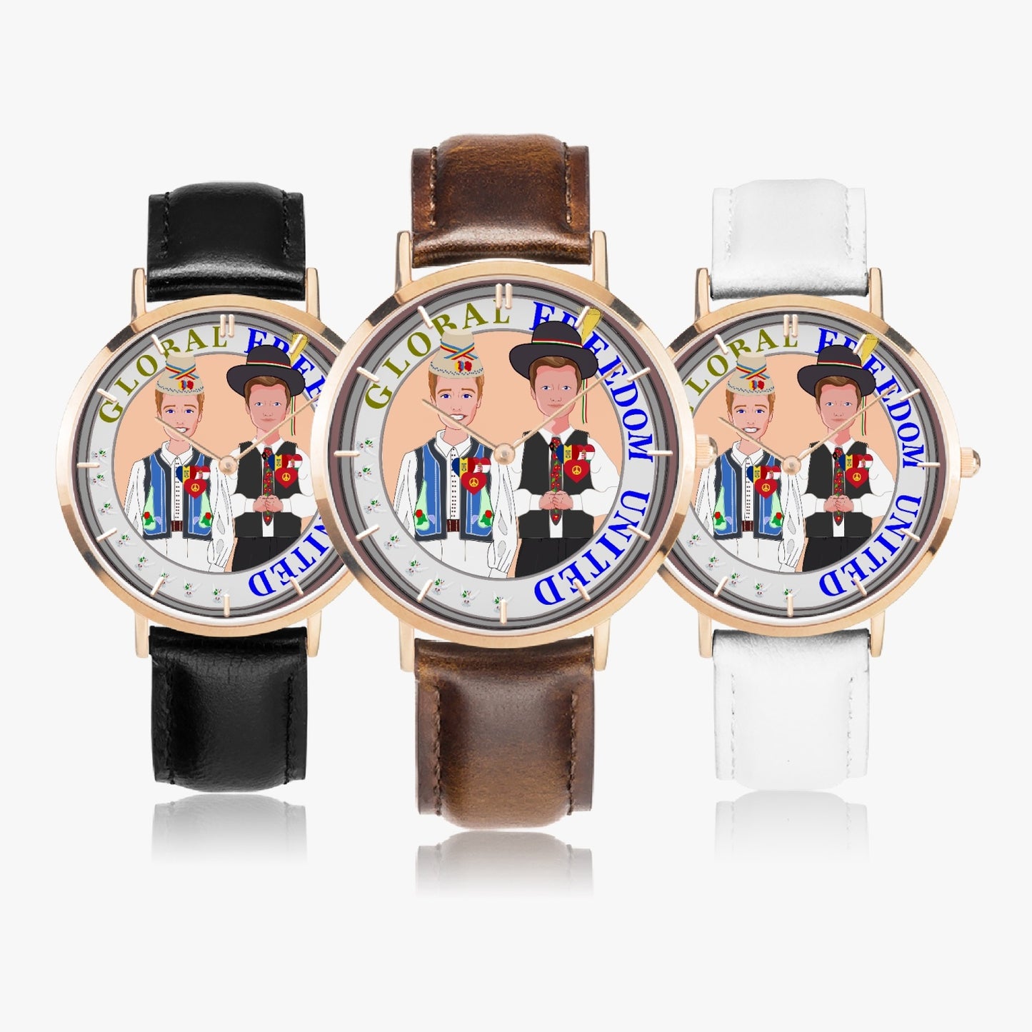 GLOBAL FREEDOM UNITED© Hot Selling Ultra-Thin Leather Strap Quartz Watch (Rose Gold With Indicators) Men Romania & Hungary