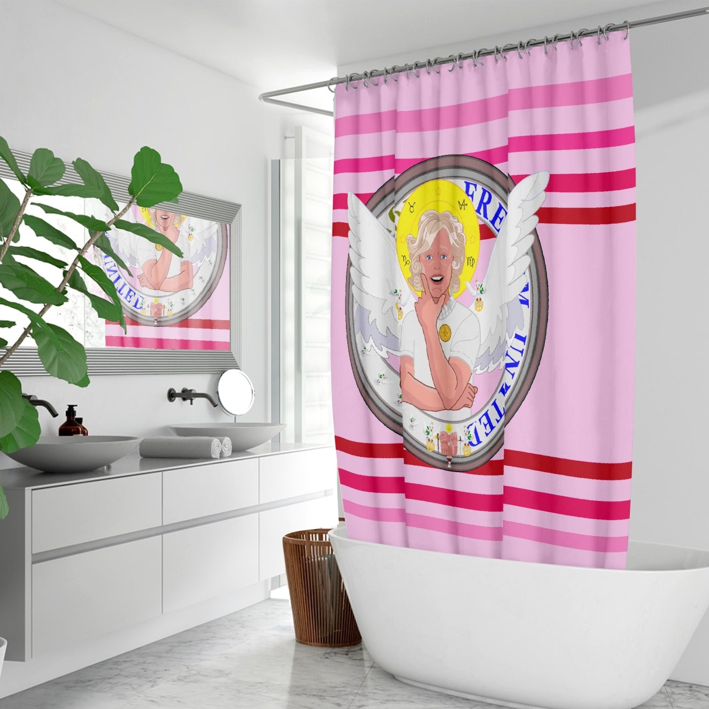 Quick-drying Shower Curtain GLOBAL FREEDOM UNITED© ARCHANGEL GABRIEL Pink1
