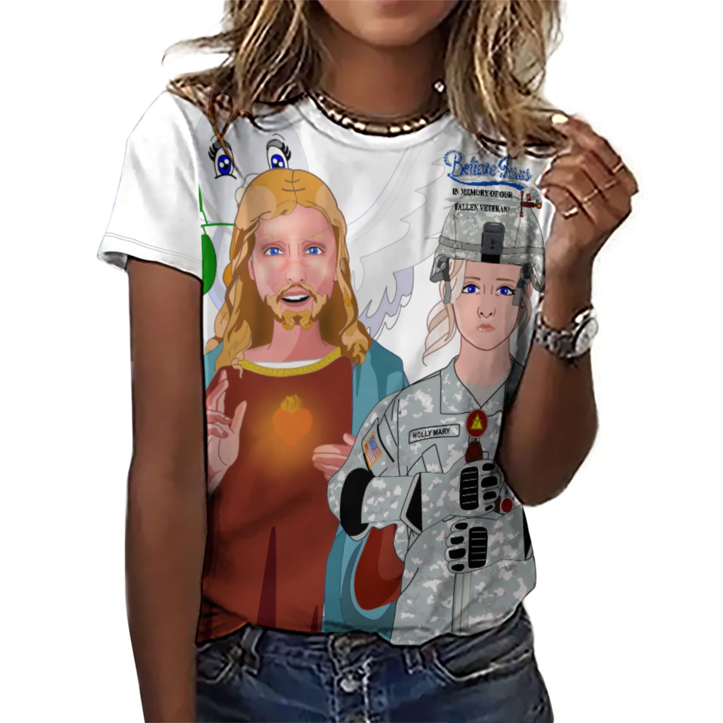 Women´s T-shirt GLOBAL FREEDOM UNITED© Jesus Christ For Fallen Us American Soldiers Wight