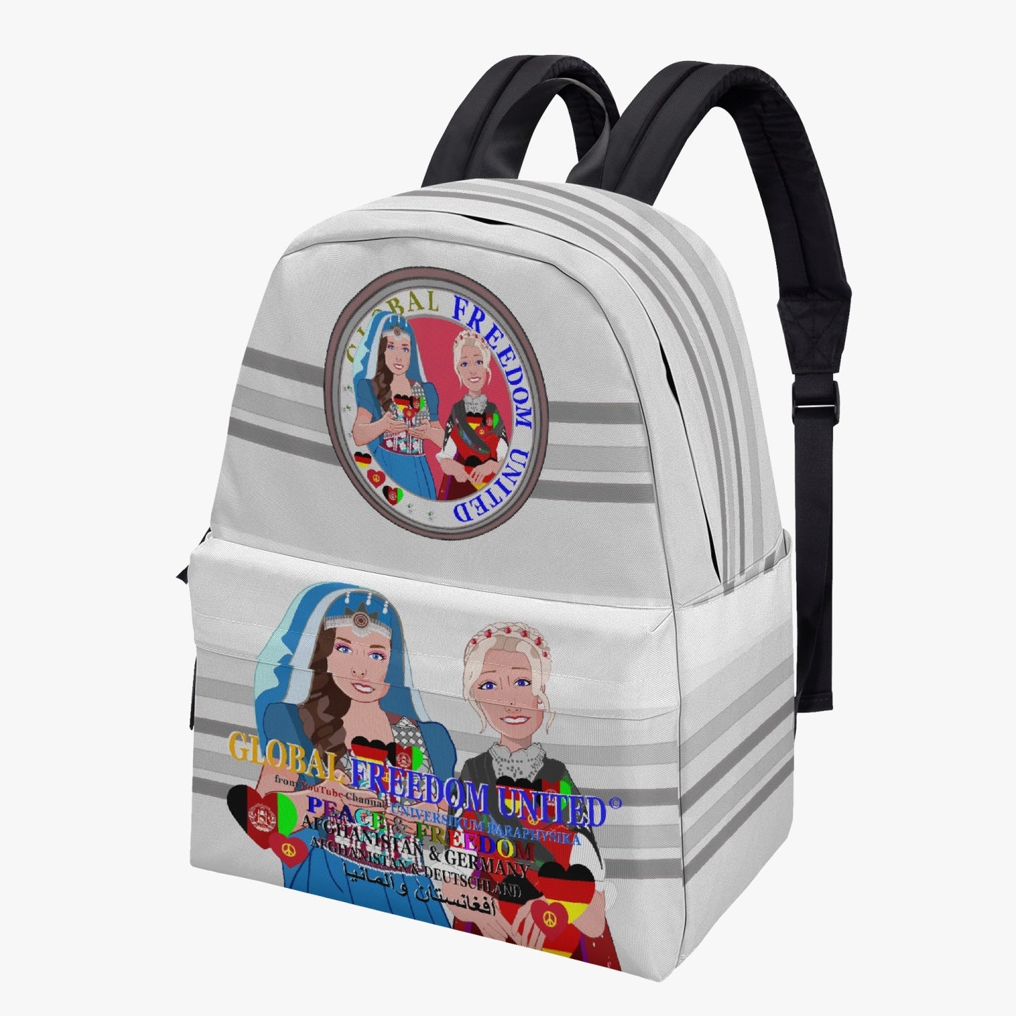 GLOBAL FREEDOM UNITED WOMEN AFGHANISTAN & GERMANY OLD PEACE GREY CLASSIC All-over-print Canvas Backpack
