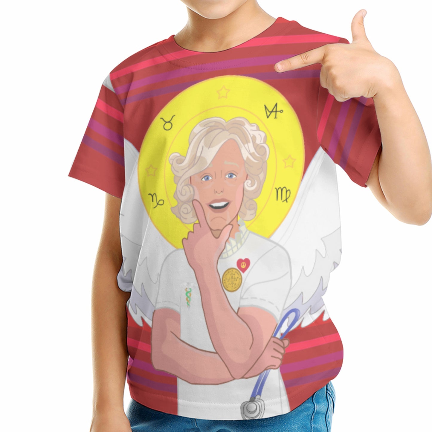 Kid´s T-shirt 2 GLOBAL FREEDOM UNITED© Archangel Gabriel Hebrew Red