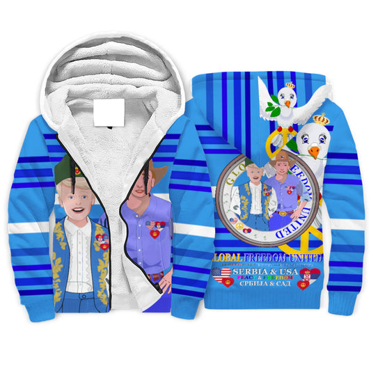 Plush Hoodie GLOBAL FREEDOM UNITED© Men Serbia & USA Deep Blue