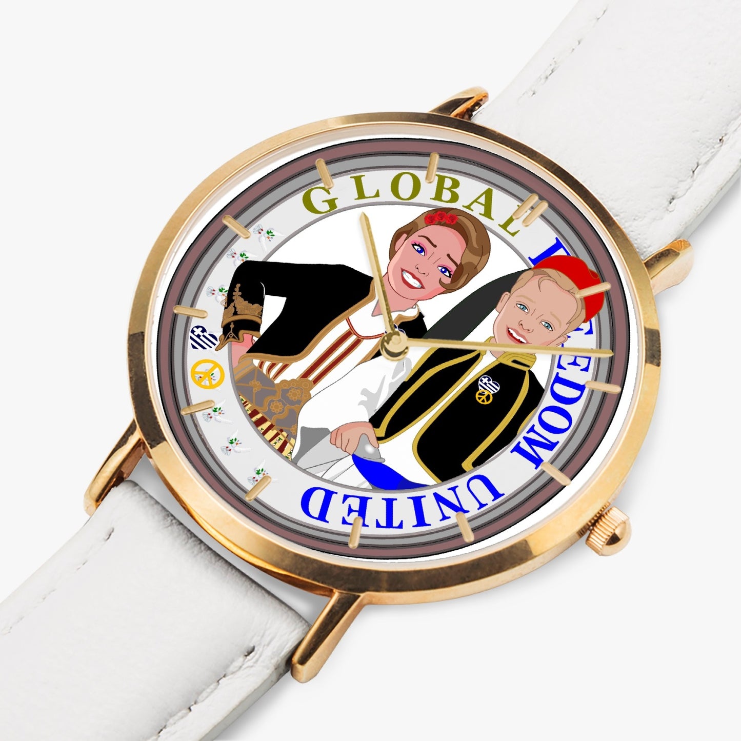 Hot Selling Ultra-Thin Leather Strap Quartz Watch (Rose Gold With Indicators) GLOBAL FREEDOM UNITED© Couple Greece