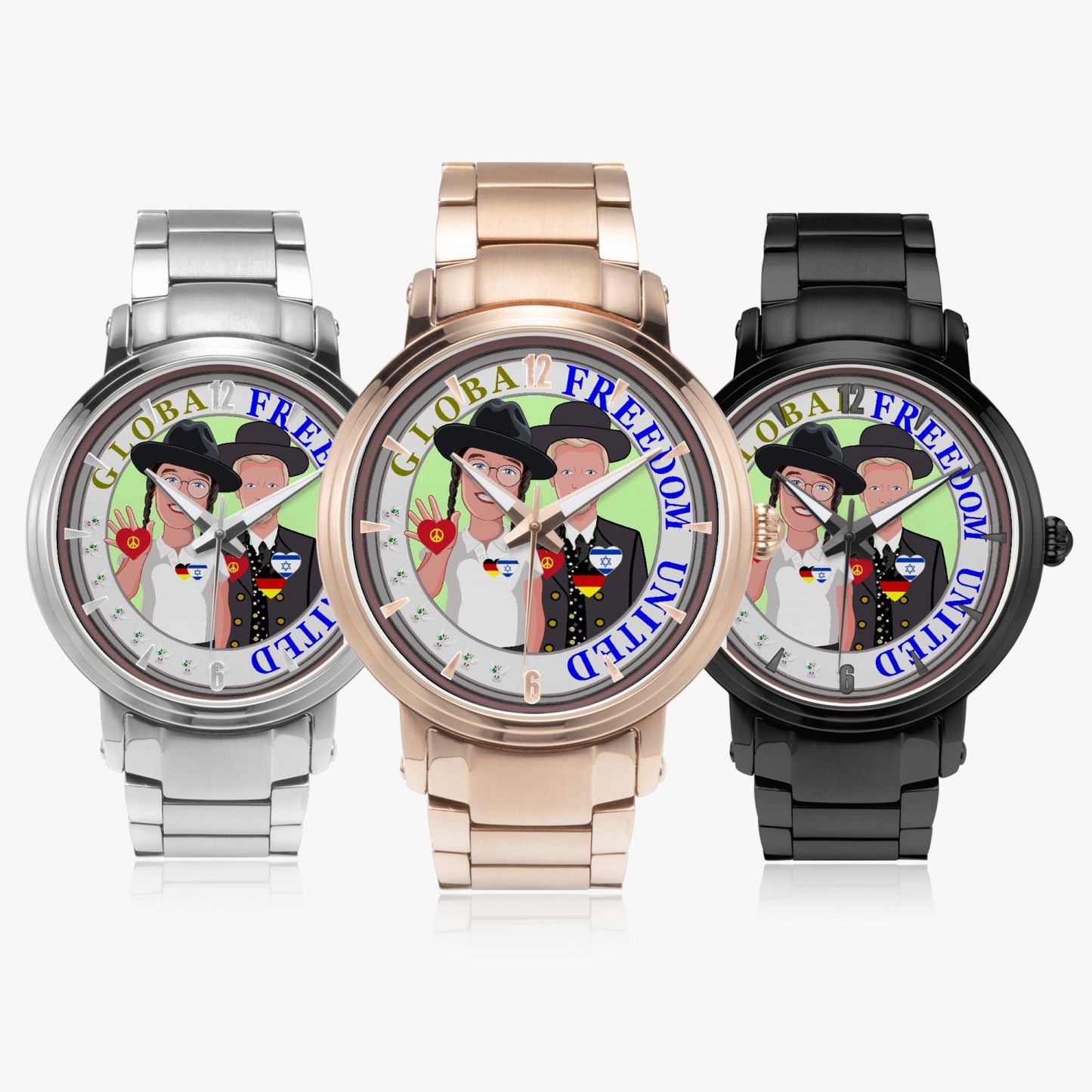 New Steel Strap Automatic Watch (With Indicators) GLOBAL FREEDOM UNITED© MEN GERMANY & ISRAEL