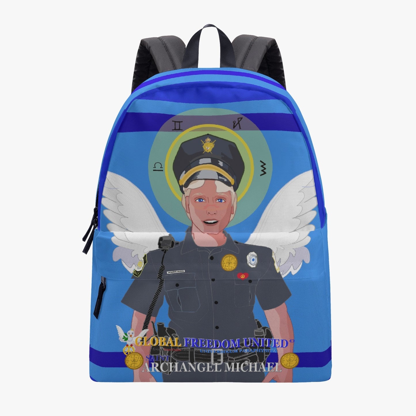 GLOBAL FREEDOM UNITED© Archangel Michael as Policemen English Deep Blue - All-over-print Canvas Backpack