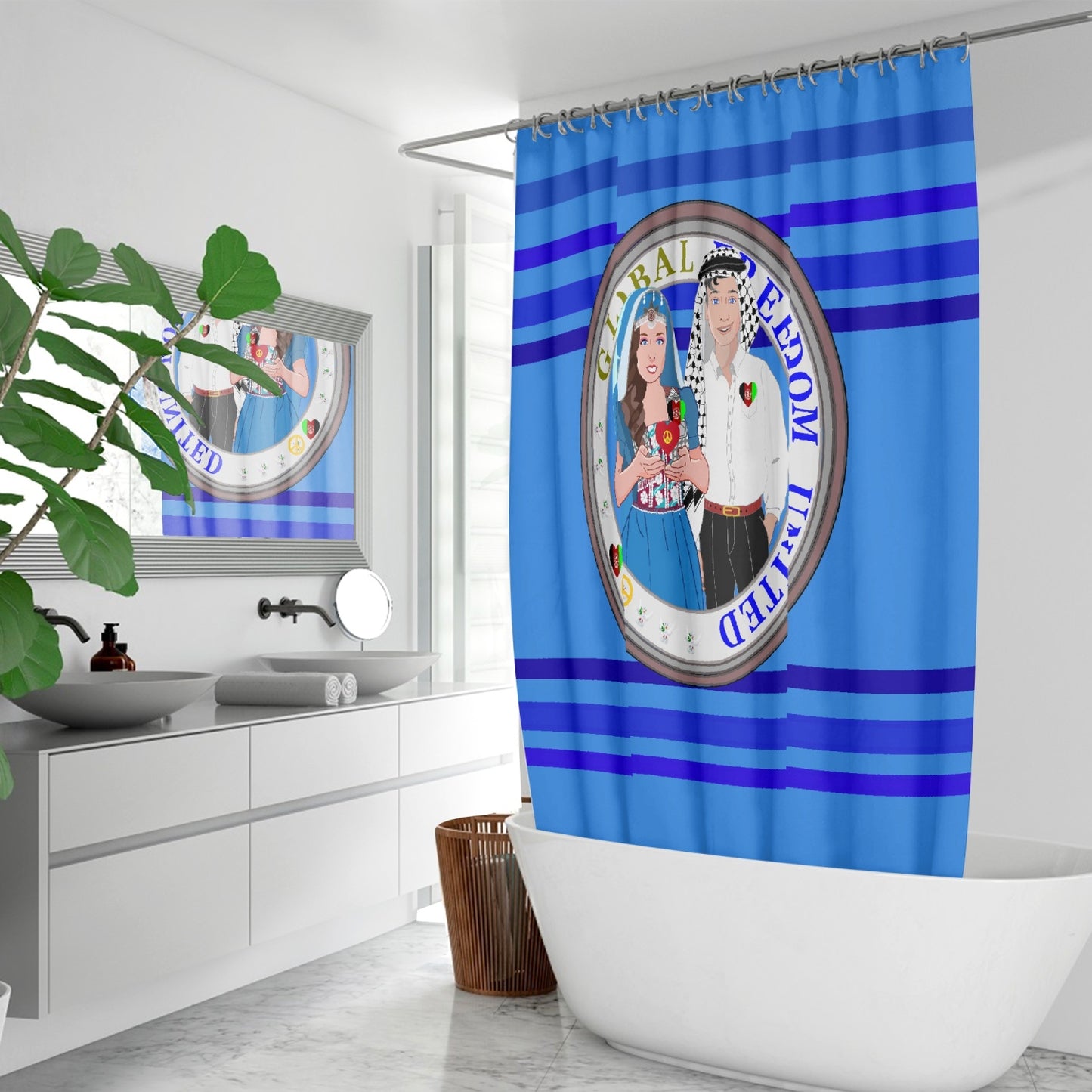 GLOBAL FREEDOM UNITED© Couple Afghanistan Deep Blue Quick-drying Shower Curtain