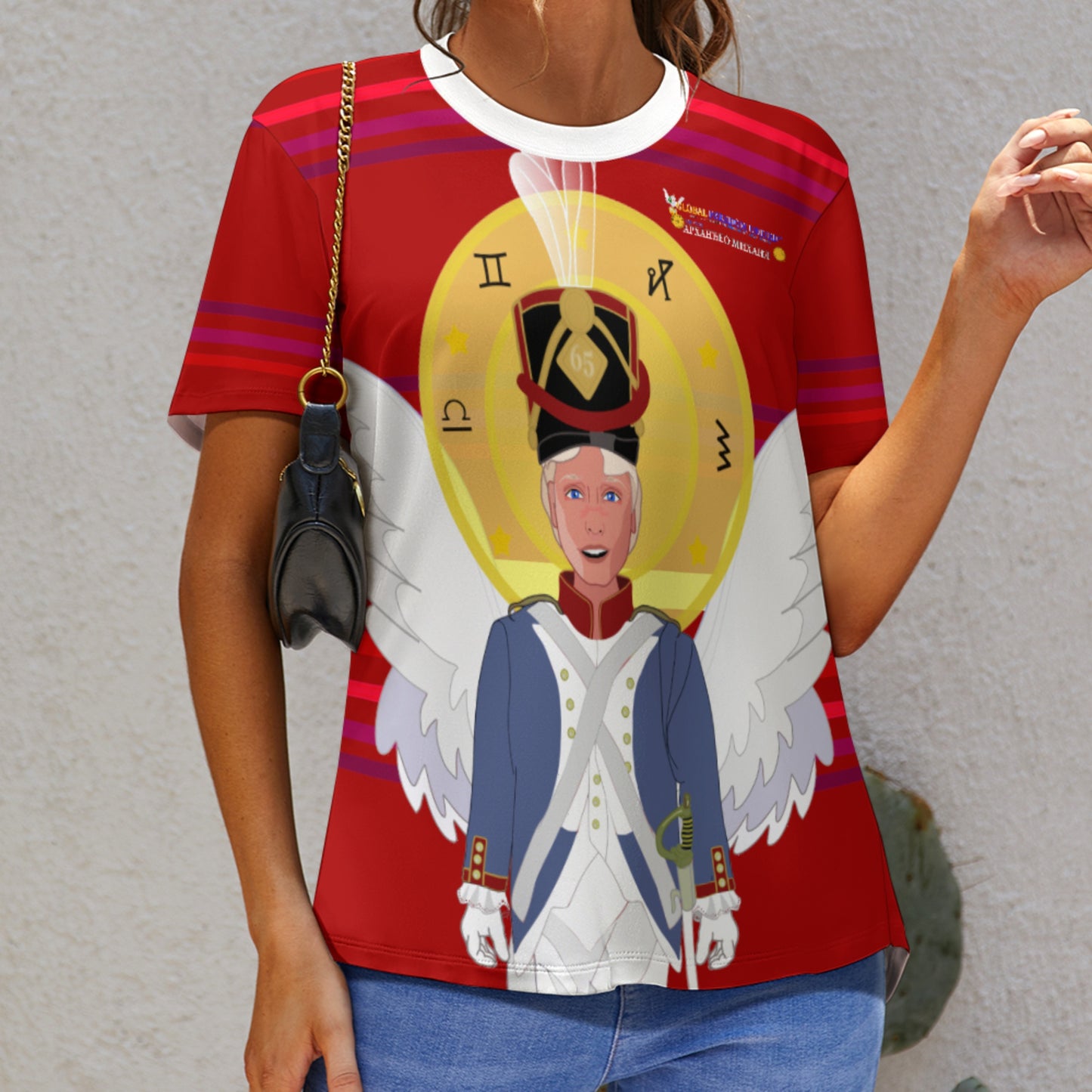 Women´s T-shirt  GLOBAL FREEDOM UNITED© Archangel Michael Serbia V3 Red