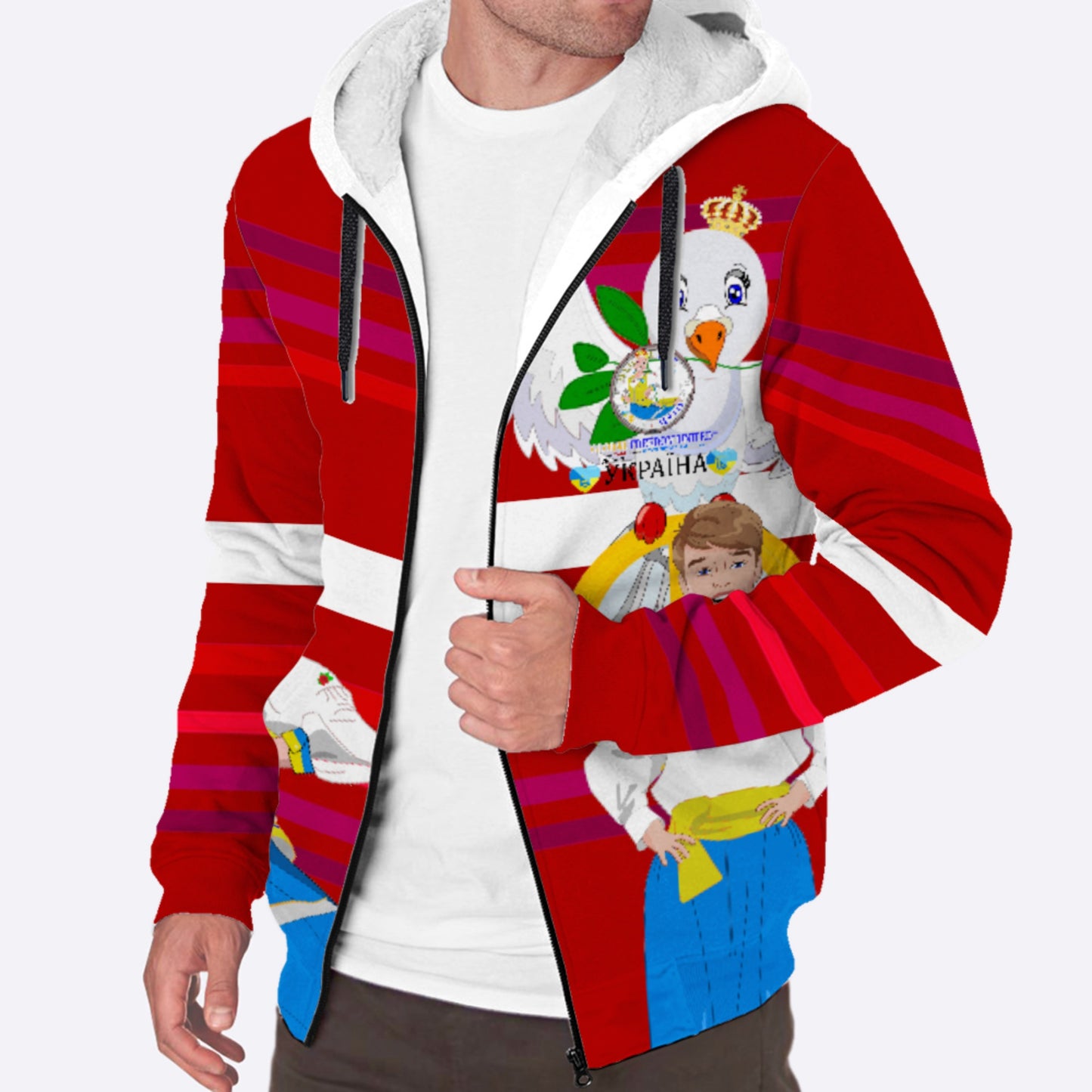 Plush Hoodie GLOBAL FREEDOM UNITED© Couple Ukrain Red