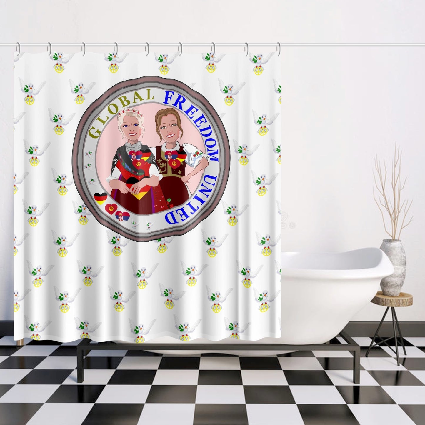 GLOBAL FREEDOM UNITED© Women Serbia & Germany WIGHT V1 Quick-drying Shower Curtain
