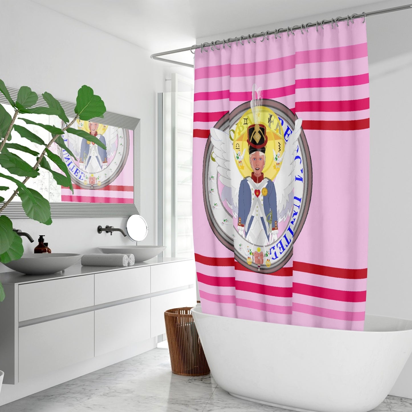 Quick-drying Shower Curtain GLOBAL FREEDOM UNITED© Archangel Michael Version 3 Pink1