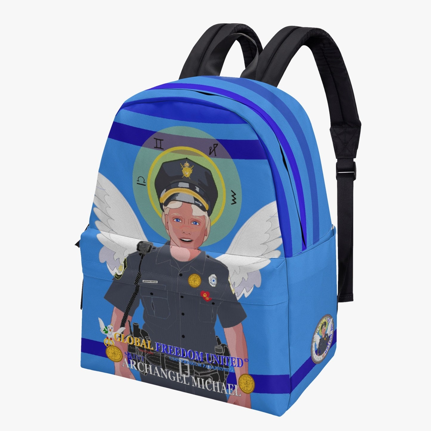 GLOBAL FREEDOM UNITED© Archangel Michael as Policemen English Deep Blue - All-over-print Canvas Backpack