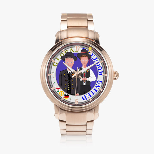 New Steel Strap Automatic Watch (With Indicators) GLOBAL FREEDOM UNITED MEN GERMANY & HUNGARY