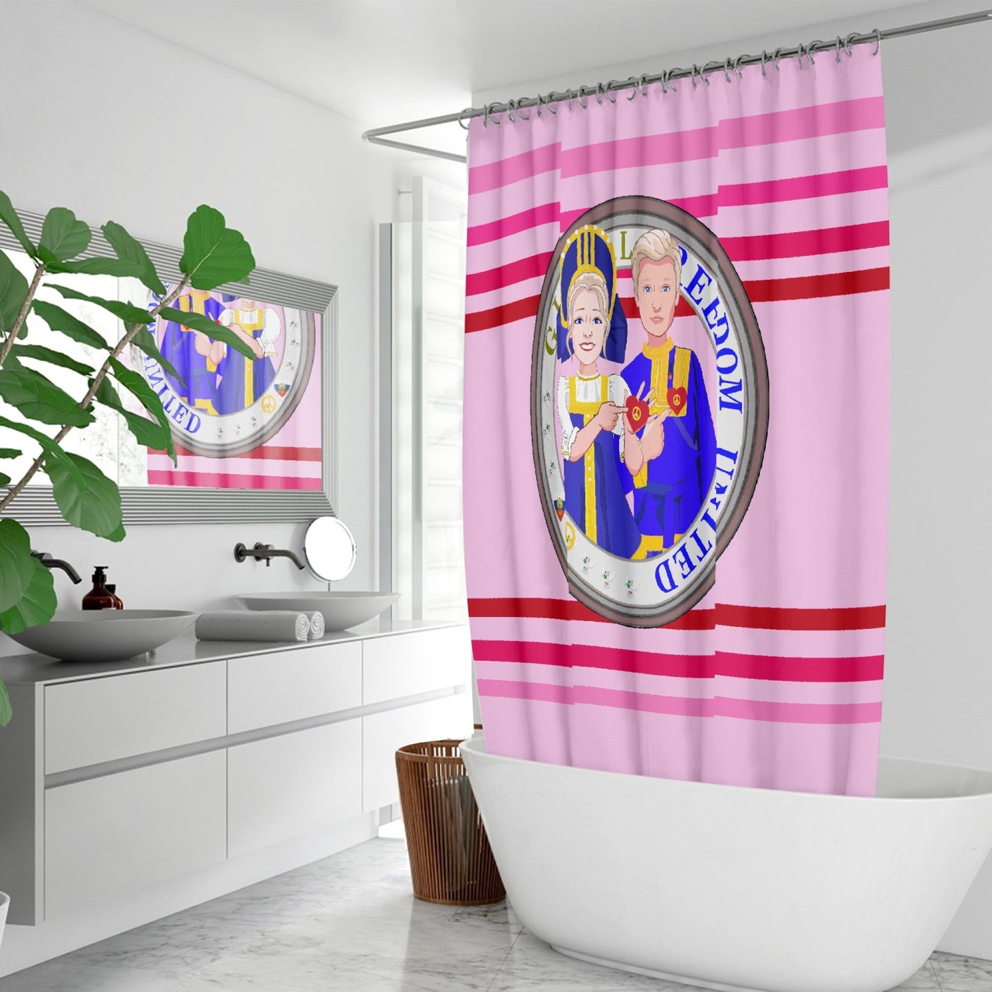 GLOBAL FREEDOM UNITED© Couple Russia Pink1 - Quick-drying Shower Curtain