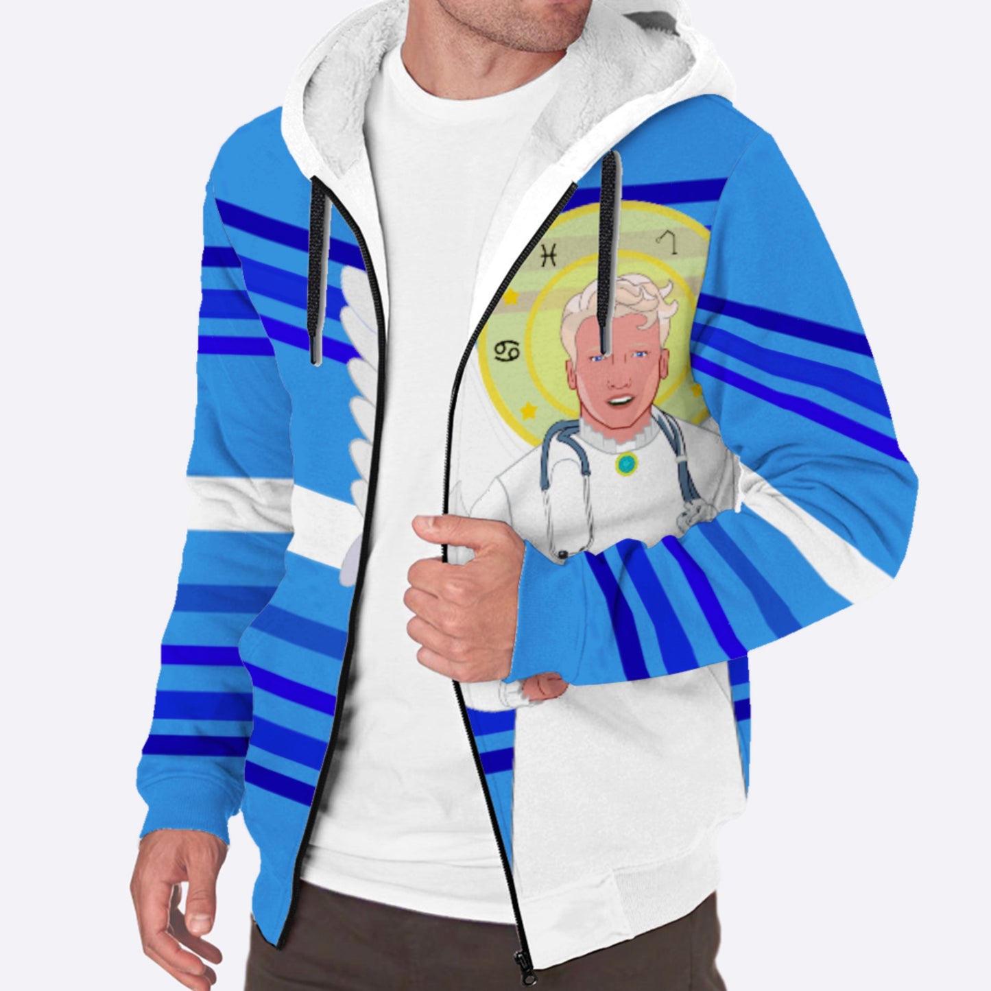 Plush Hoodie GLOBAL FREEDOM UNITED© Archangel Rafael Arabic Deep Blue