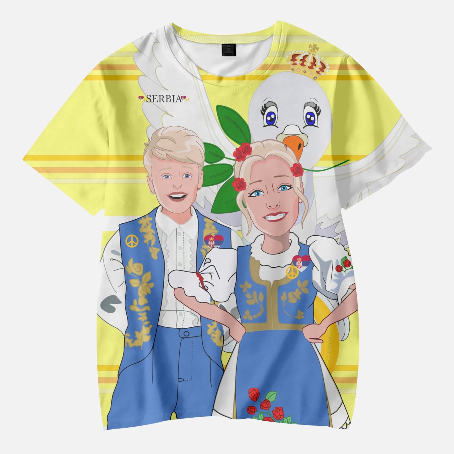 AOP Kids' Short T-Shirts GLOBAL FREEDOM UNITED COUPLE EDITION SERBIA YELLOW