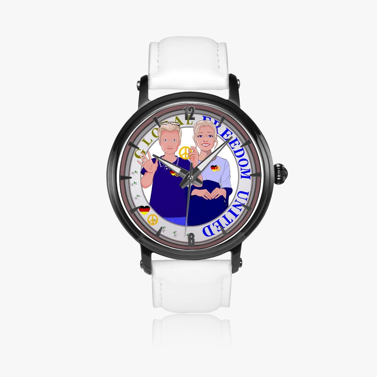 46mm Unisex Automatic Watch(Black) GLOBAL FREEDOM UNITED© COUPLE EDITION GERMANY V2