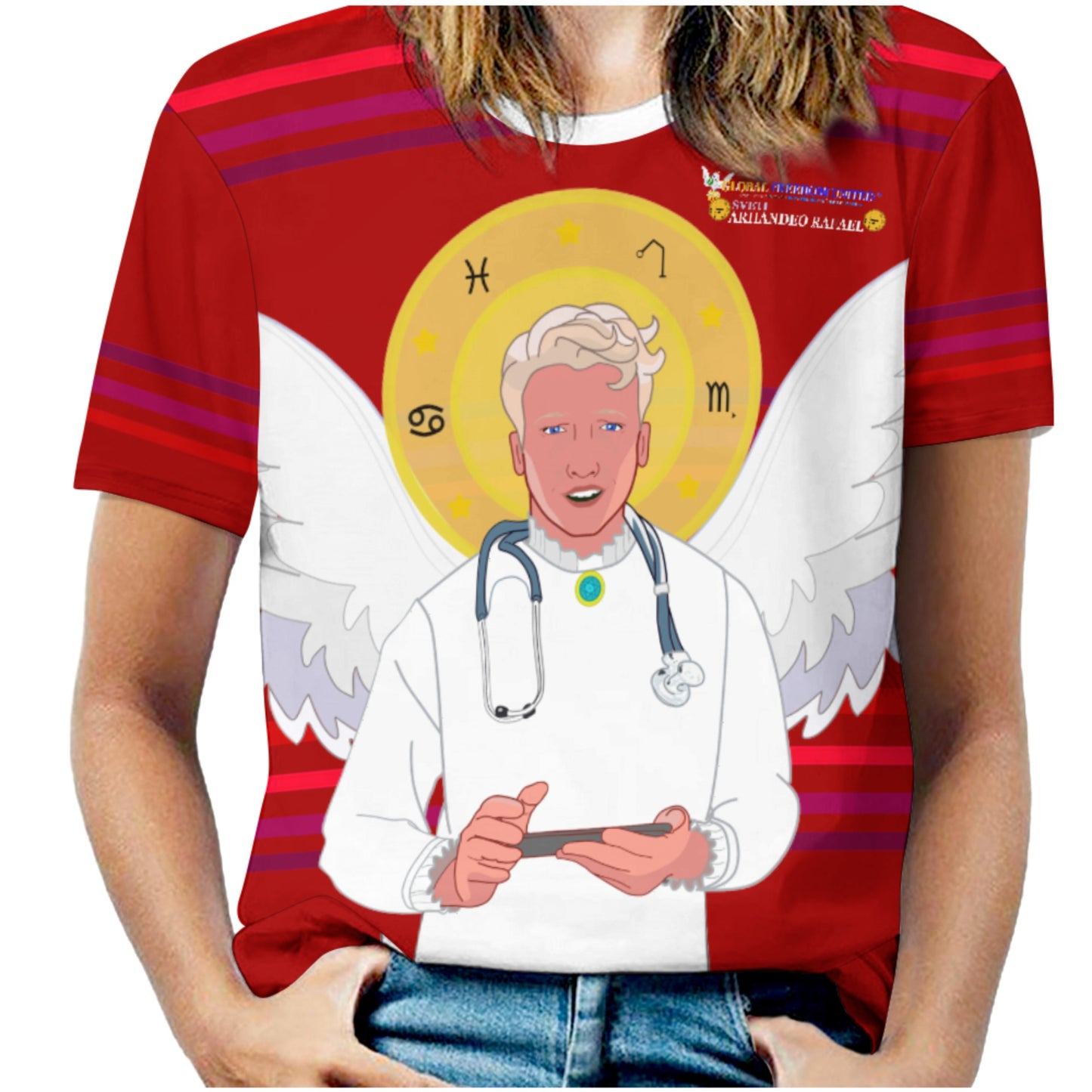 Women´s T-shirt GLOBAL FREEDOM UNITED© Archangel Rafael Croatia Red