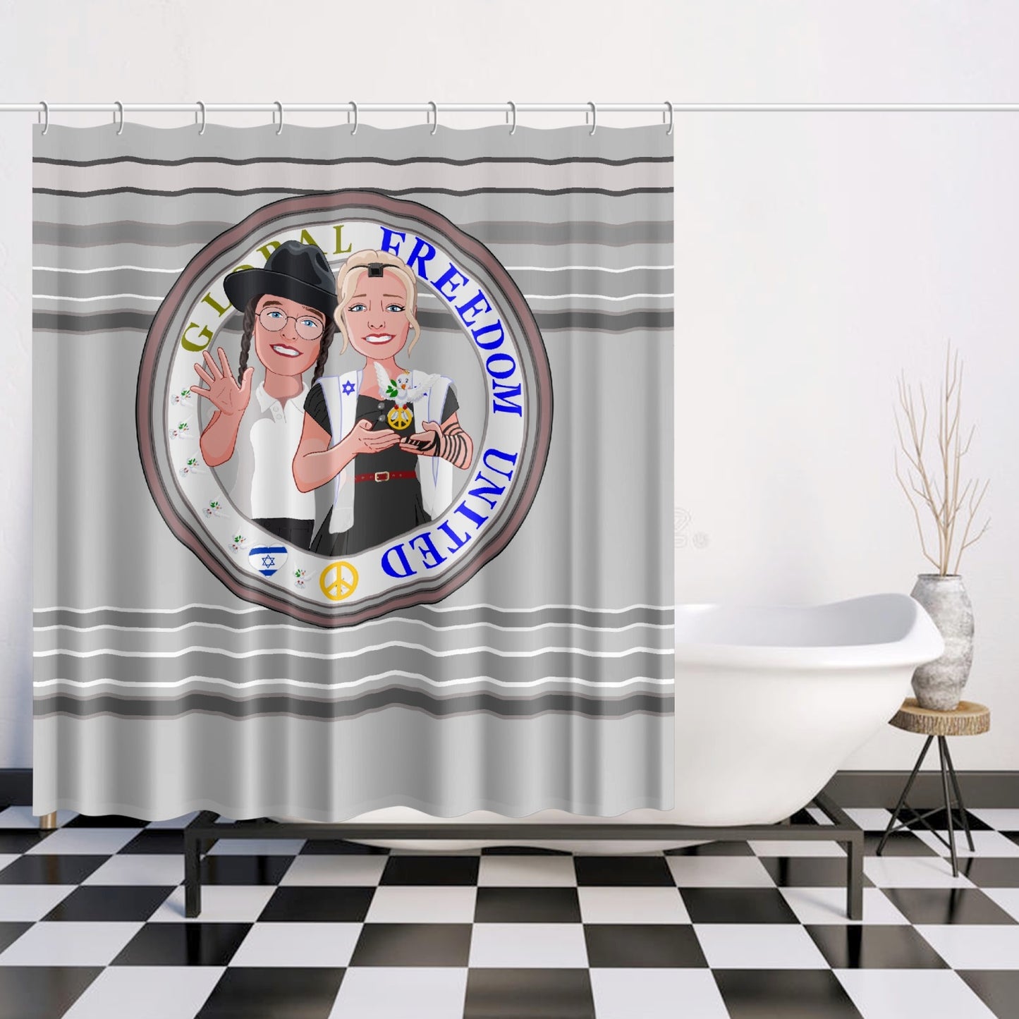 GLOBAL FREEDOM UNITED© Couple Israel Grey - Quick-drying Shower Curtain