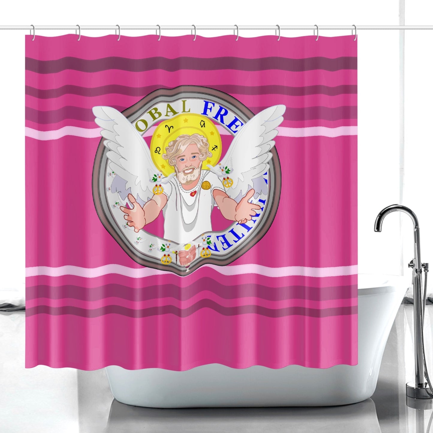Quick-drying Shower Curtain GLOBAL FREEDOM UNITED© Archangel Uriel Pink2