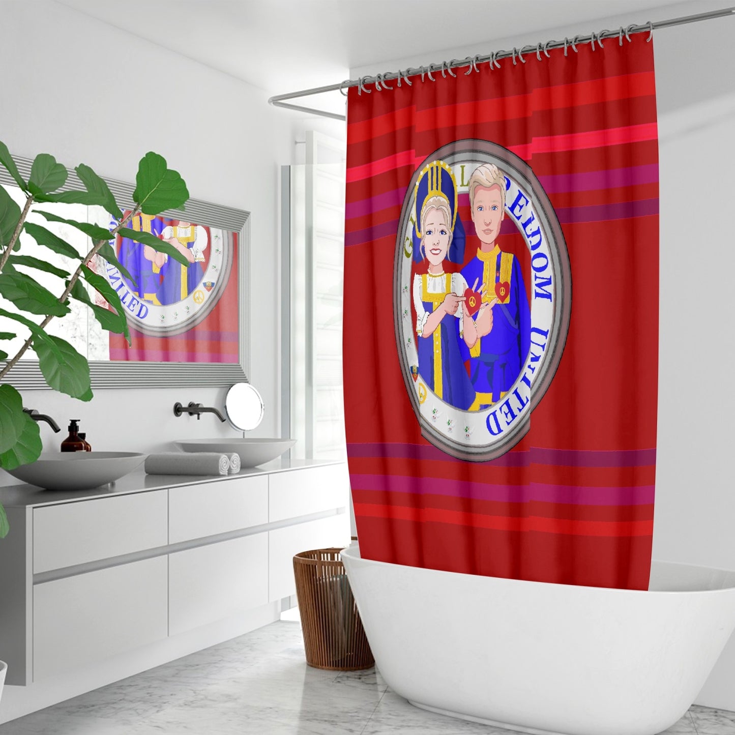 GLOBAL FREEDOM UNITED© Couple Russia Red - Quick-drying Shower Curtain