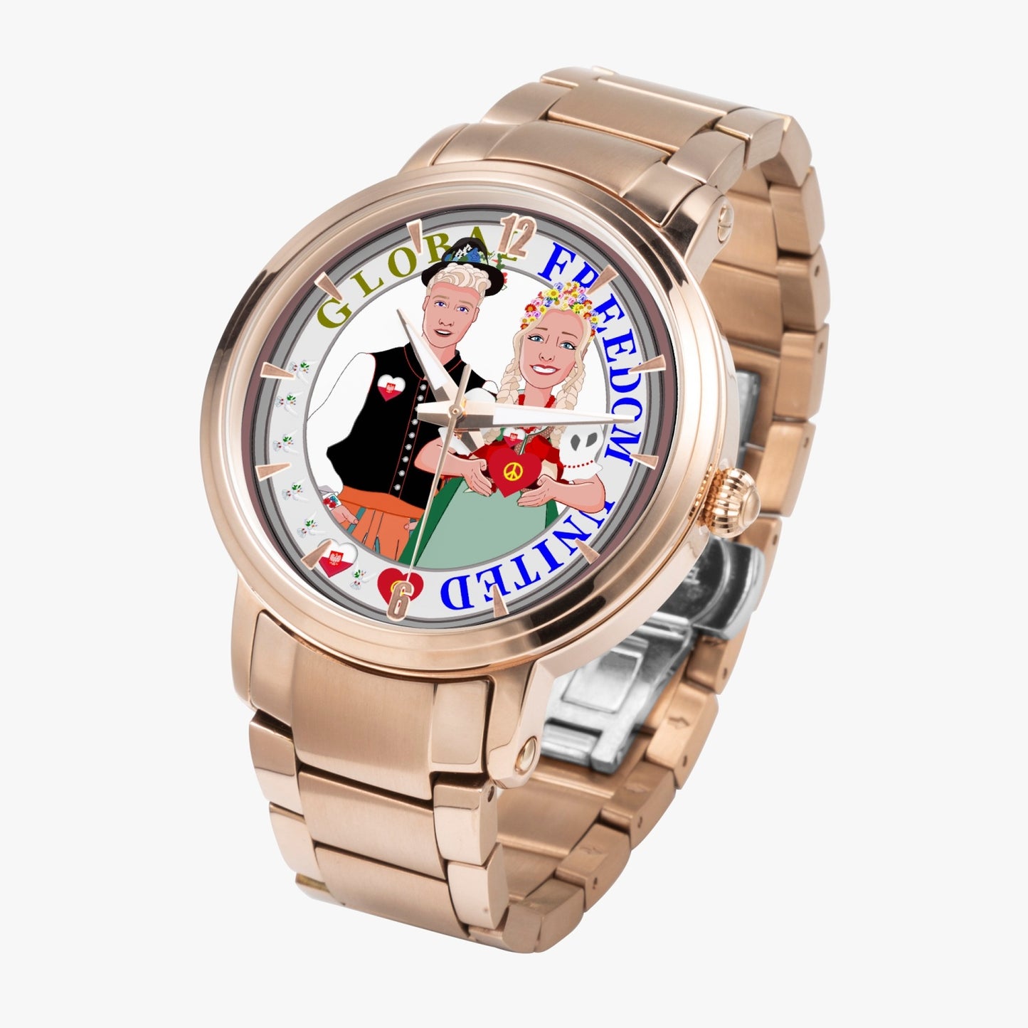 GLOBAL FREEDOM UNITED© Couple Poland New Steel Strap Automatic Watch (With Indicators)