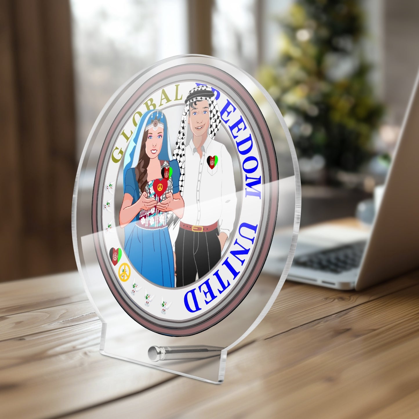 GLOBAL FREEDOM UNITED© Couple Afghanistan Acrylic Plaque with Stand - Round