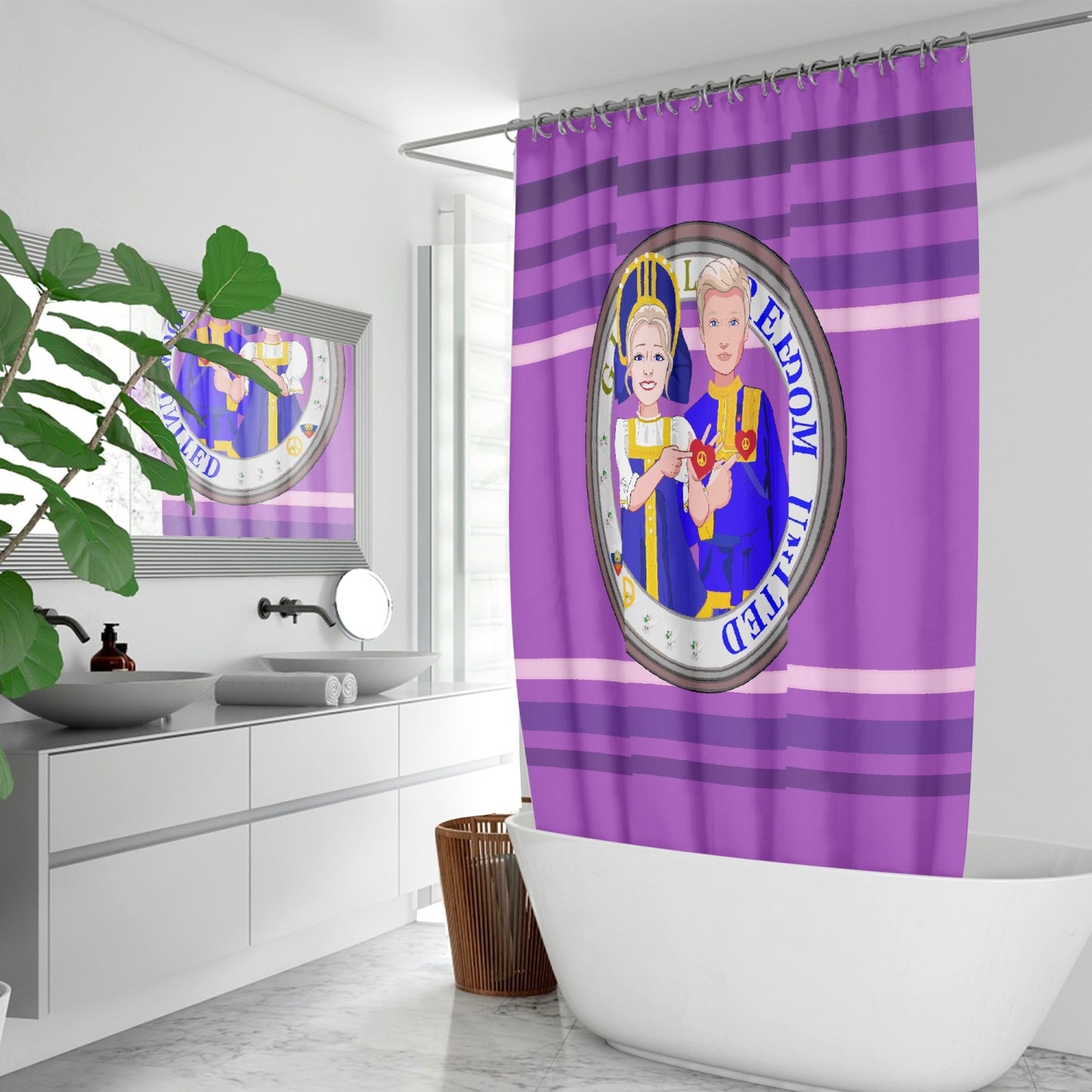GLOBAL FREEDOM UNITED© Couple Russia Lilac - Quick-drying Shower Curtain