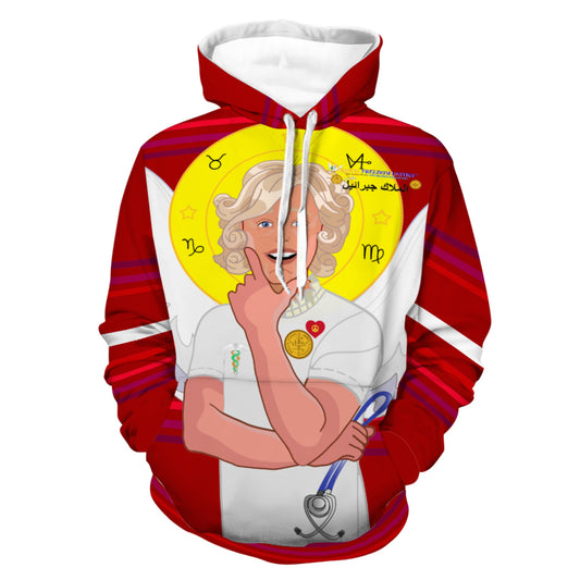 Front Pocket Hoodie GLOBAL FREEDOM UNITED© Archangel Gabriel Arabic Red