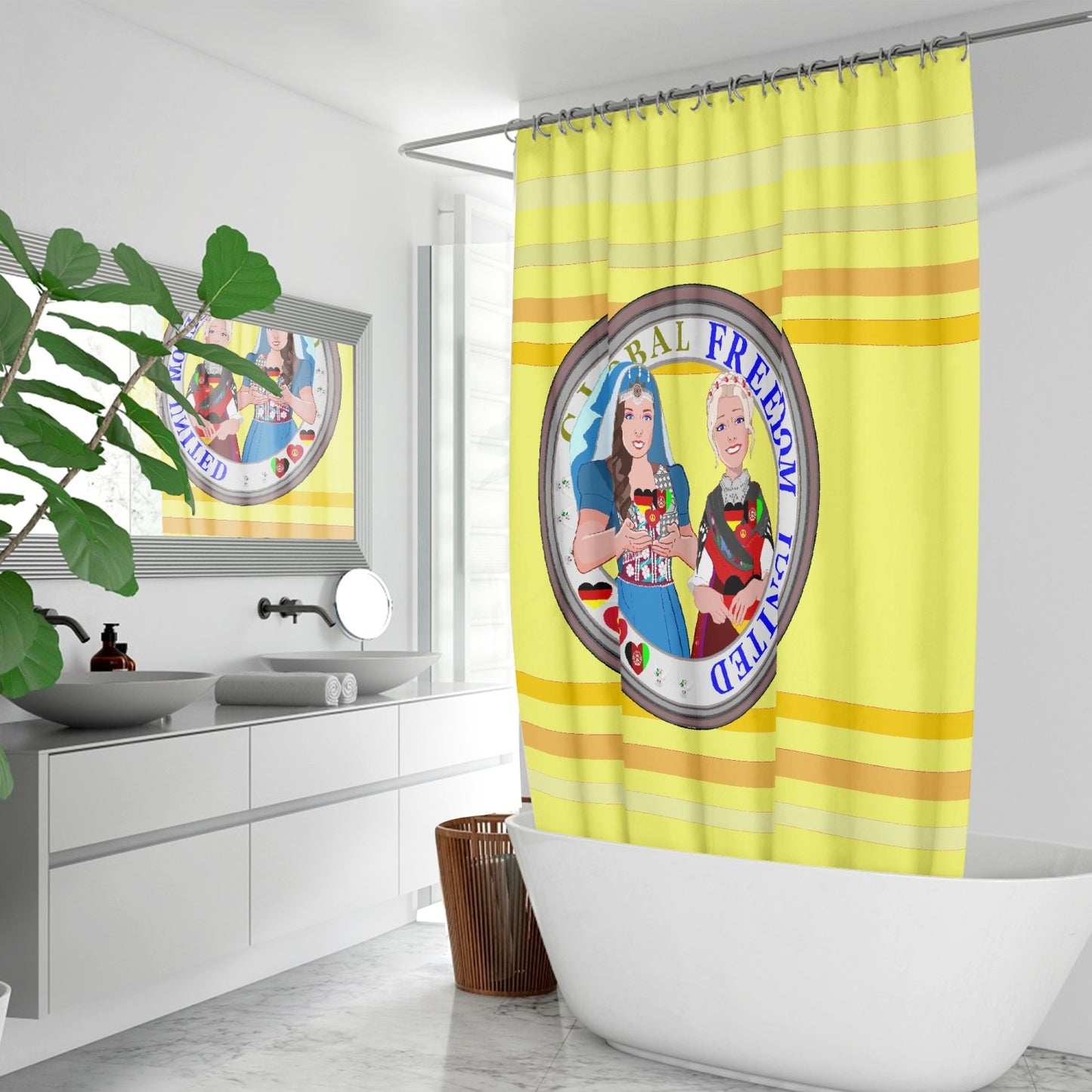 Quick-drying Shower Curtain GLOBAL FREEDOM UNITED© Women Afghanistan & Germany Yellow