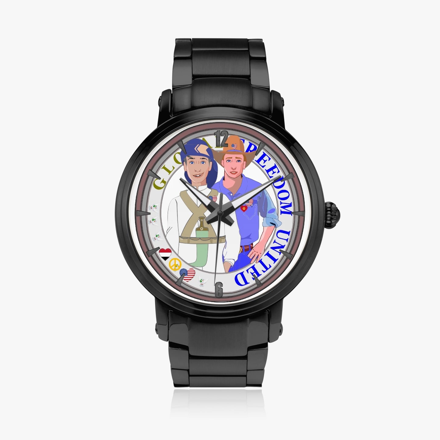 GLOBAL FREEDOM UNITED© New Steel Strap Automatic Watch (With Indicators) Men Yemen & USA V1