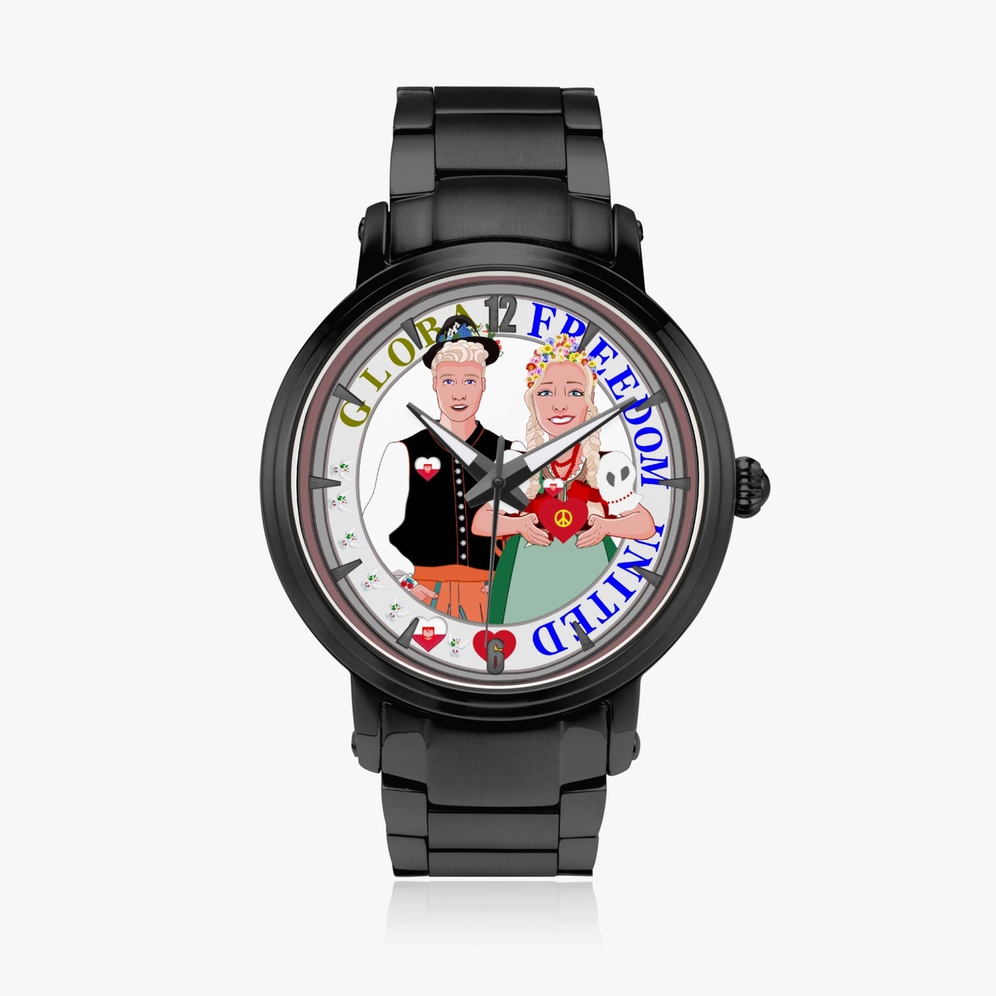 GLOBAL FREEDOM UNITED© Couple Poland New Steel Strap Automatic Watch (With Indicators)