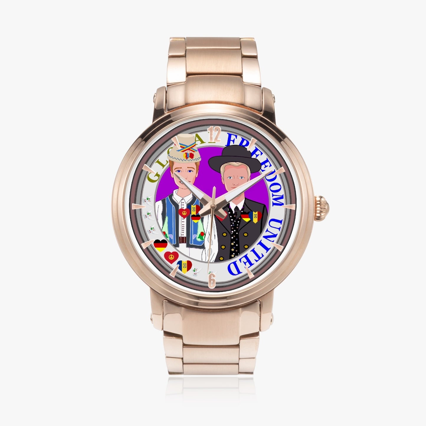 New Steel Strap Automatic Watch (With Indicators) GLOBAL FREEDOM UNITED MEN ROMANIA & GERMANY