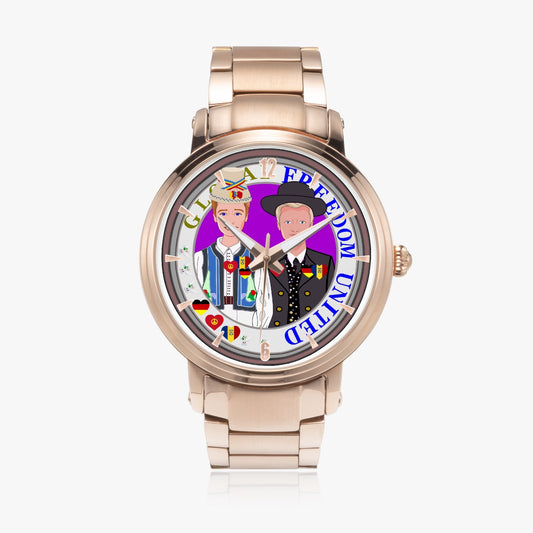 New Steel Strap Automatic Watch (With Indicators) GLOBAL FREEDOM UNITED MEN ROMANIA & GERMANY