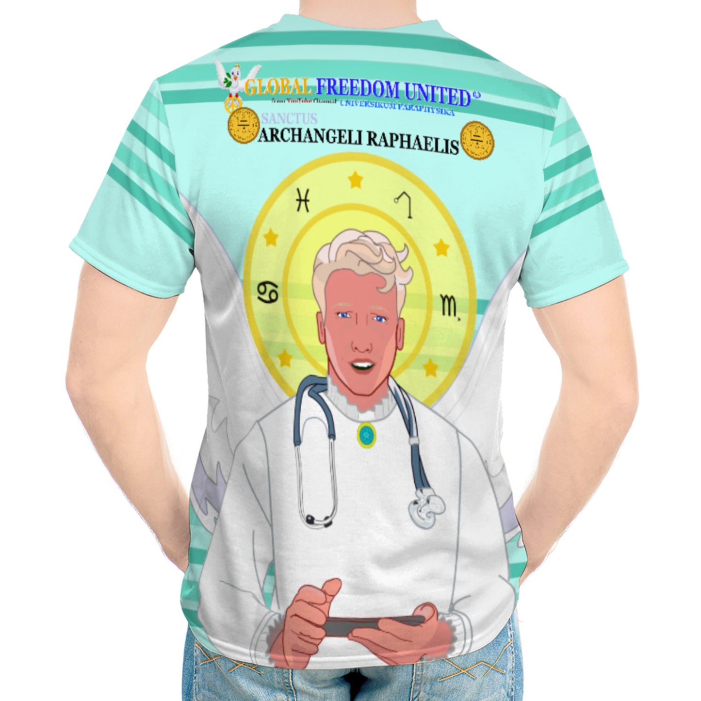 Men´s T-shirt GLOBAL FREEDOM UNITED© Archangel Rafael Old Latin Light Green