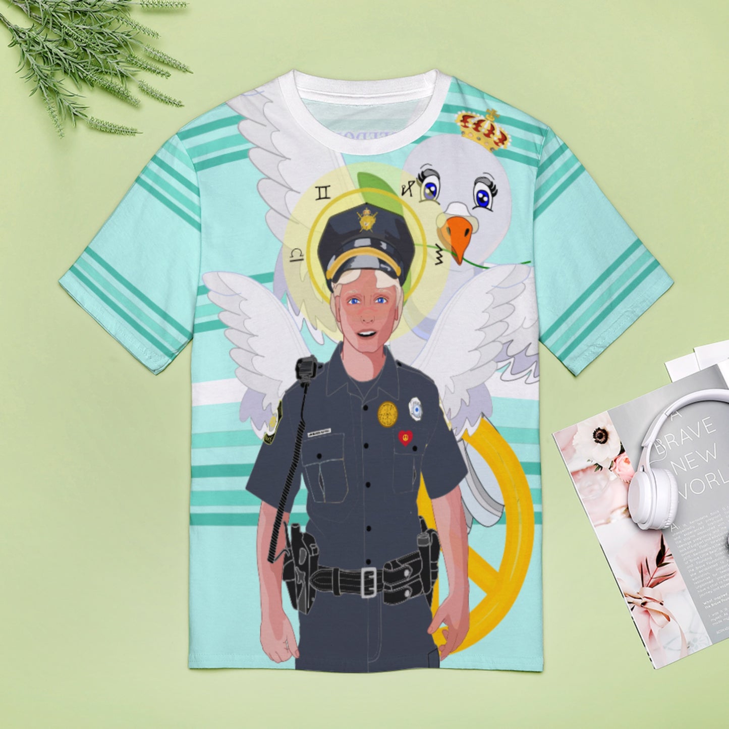 Women´s T-shirt 2 GLOBAL FREEDOM UNITED© Archangel Michael As Policemen Light Green