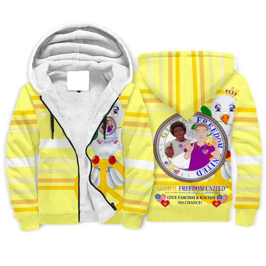Plush Hoodie GLOBAL FREEDOM UNITED© Men Anti Racism & Fascism USA  Yellow