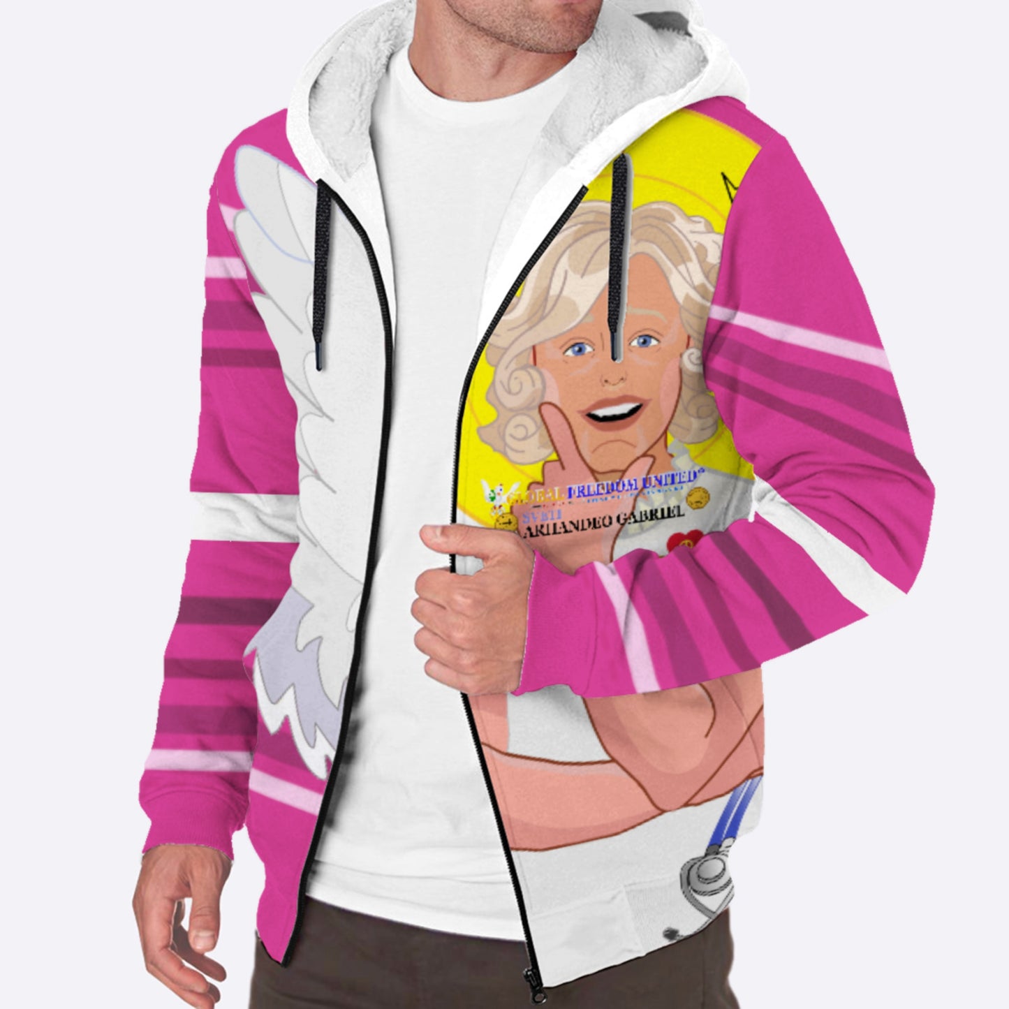 Plush Hoodie GLOBAL FREEDOM UNITED© Archangel Gabriel Croatia Pink2