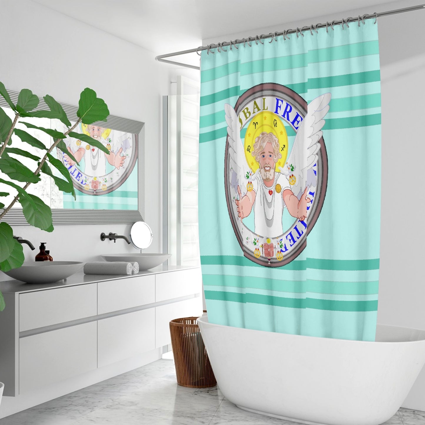 Quick-drying Shower Curtain GLOBAL FREEDOM UNITED© Archangel Uriel Light Green
