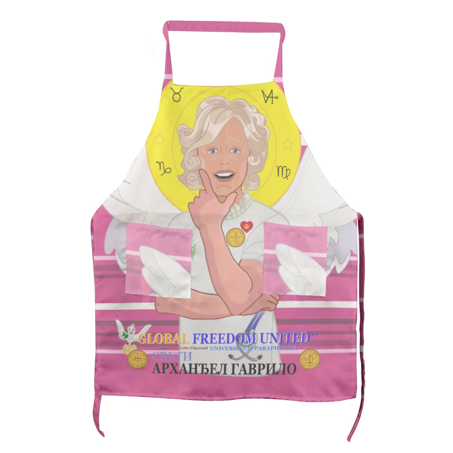 Apron GLOBAL FREEDOM UNITED© Archangel Gabriel Serbia Pink2
