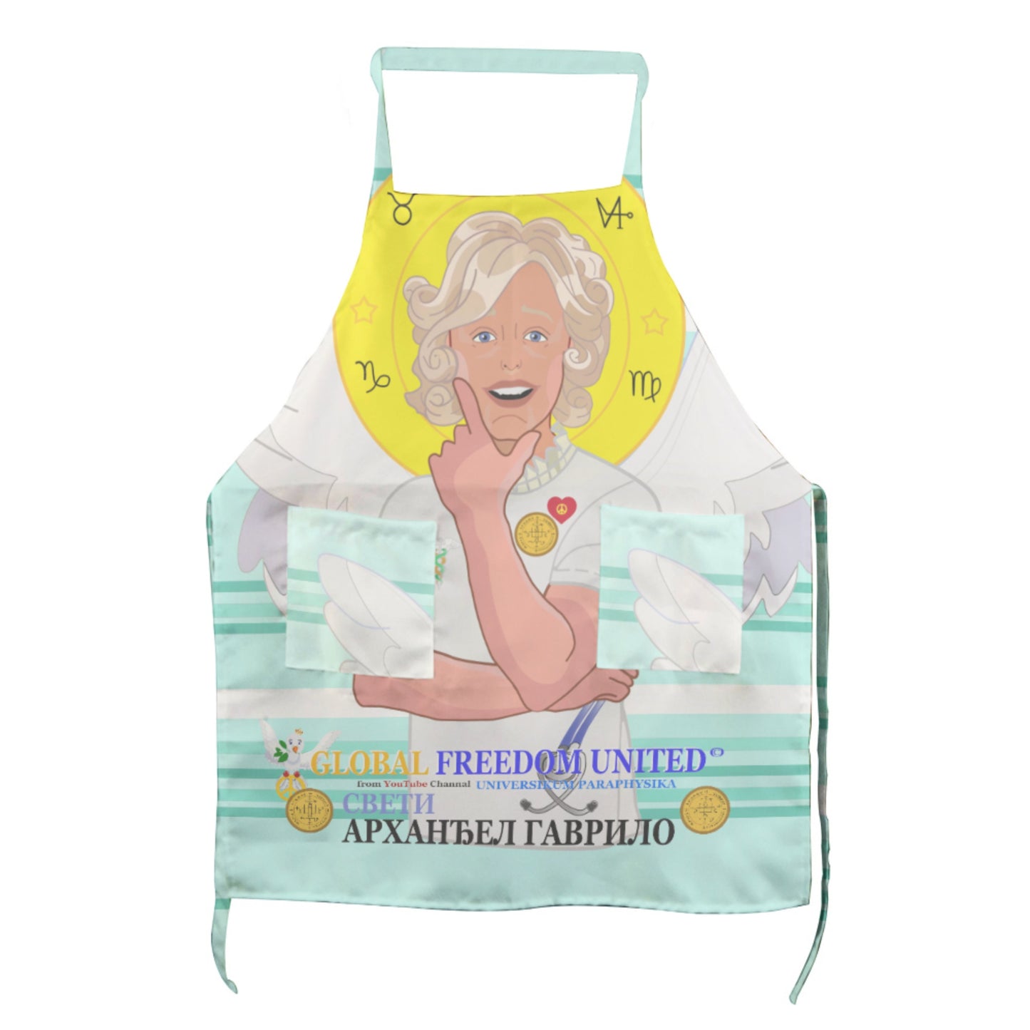 Apron GLOBAL FREEDOM UNITED© Archangel Gabriel Serbia Light Green