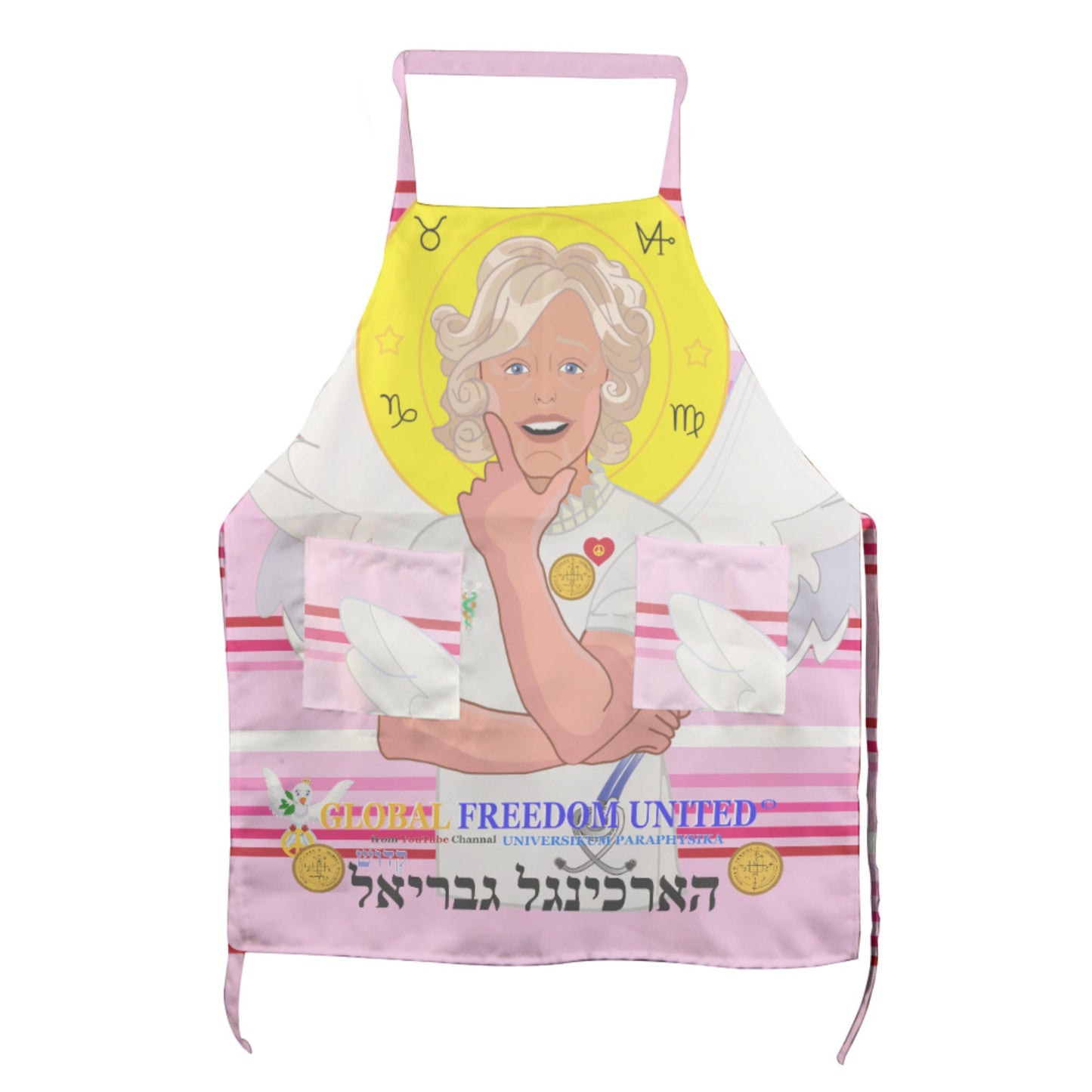 Apron GLOBAL FREEDOM UNITED© Archangel Gabriel Hebrew  Pink1