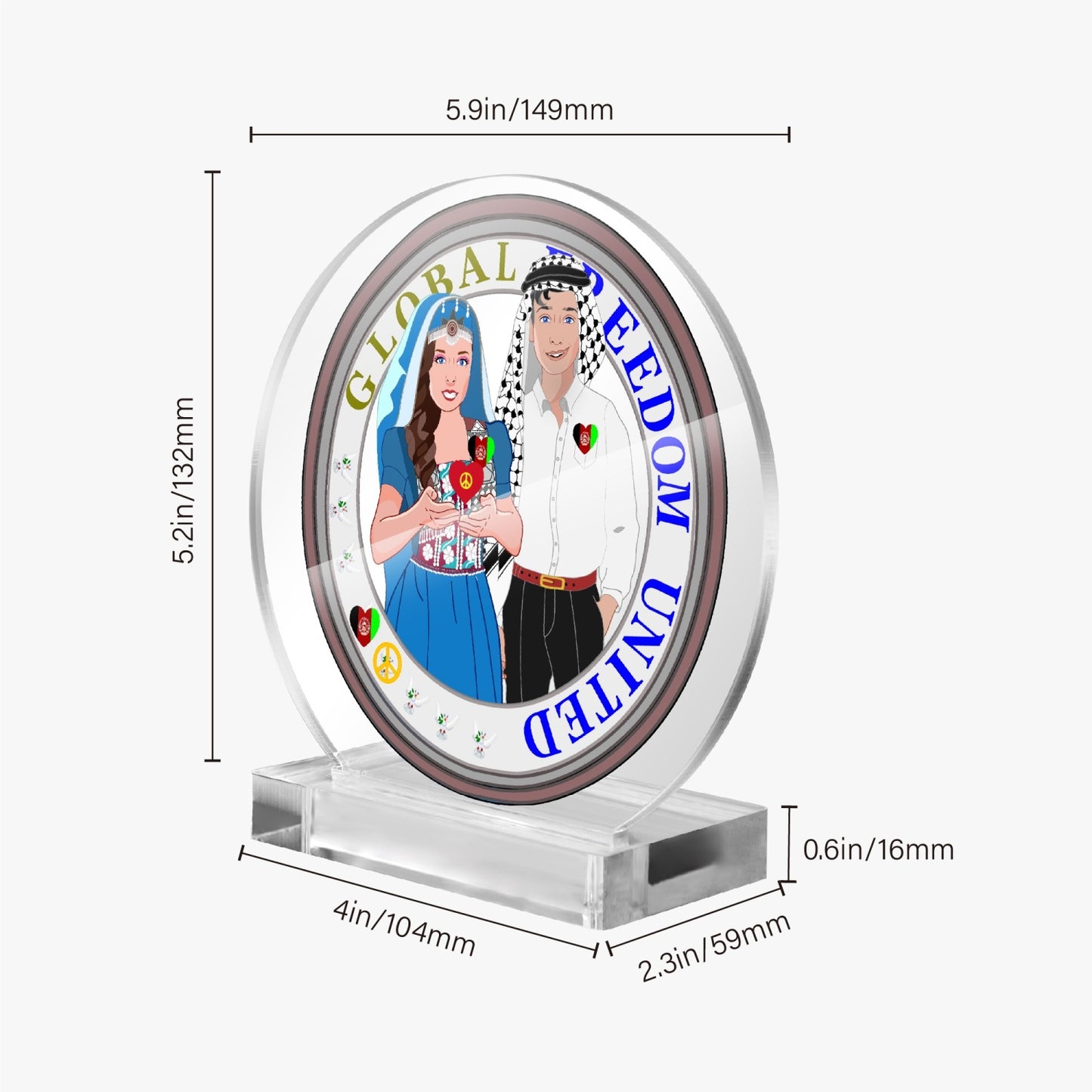 GLOBAL FREEDOM UNITED© Couple Afghanistan Acrylic Plaque with Stand - Round